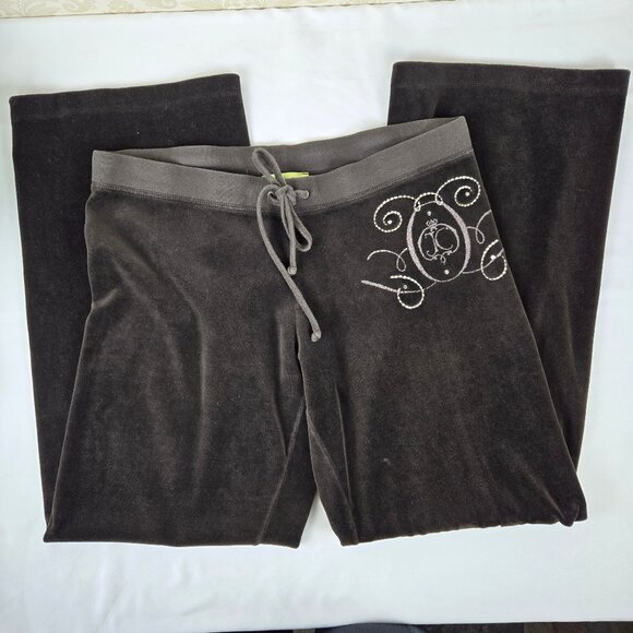 Juicy Couture Pants - Juicy Couture Size Large Brown Velour Casual Pants Drawstring Waist Straight Leg